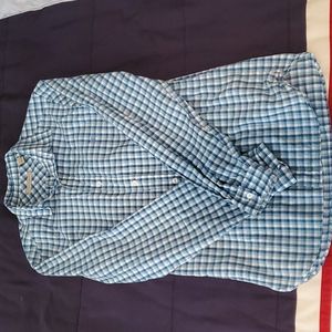 Small, Blue Plaid, Burberry Button-Down Shirt